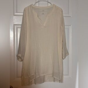 St John’s Bay Cream Textured Gauze Top 3/4 Length Sleeve Size XL
